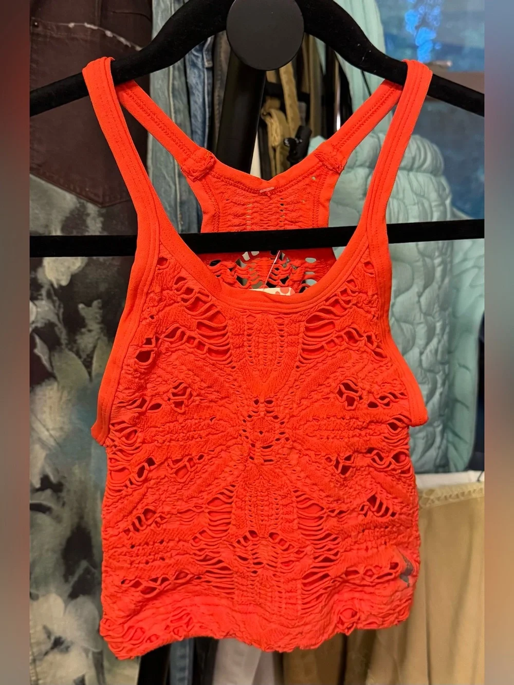 NWT Free People FP Movement Happiness Runs Floral Crop Tank - flame red - XS/S